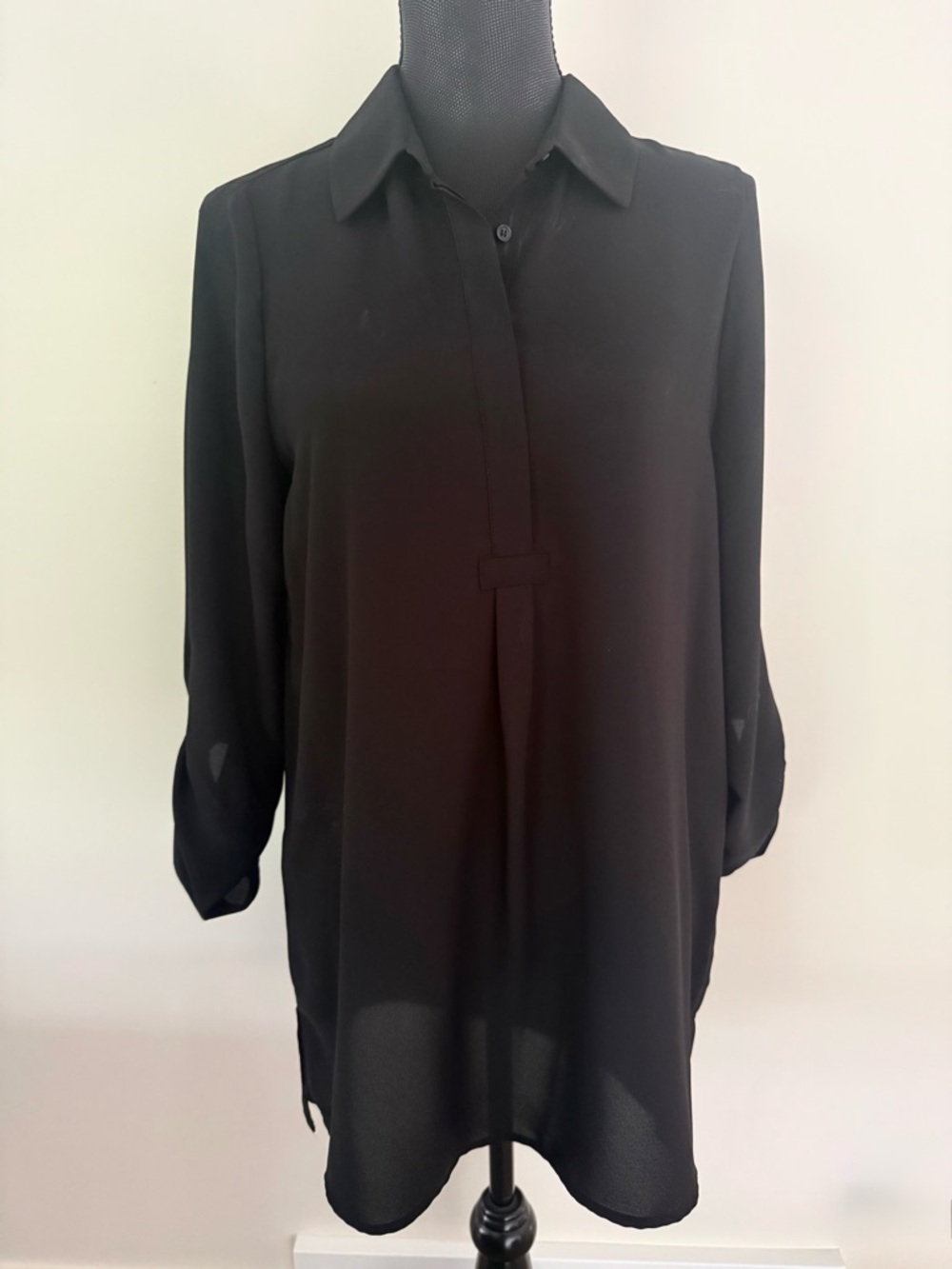 Pleione Black Longline Collared Tunic Blouse